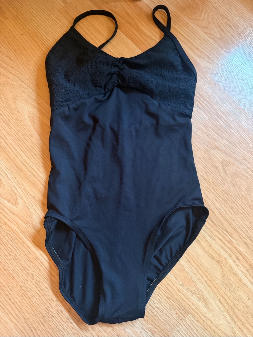 Classic Black Womens' One-Piece Leotard w/ Sleek Lace Detail